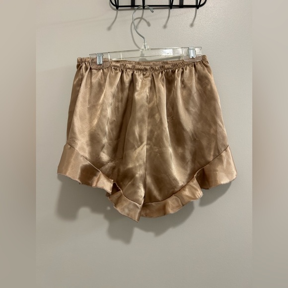 Lulus Sweetest Dreams Gold Satin Ruffled Two-Piece Pajama Set - Picture 7 of 10